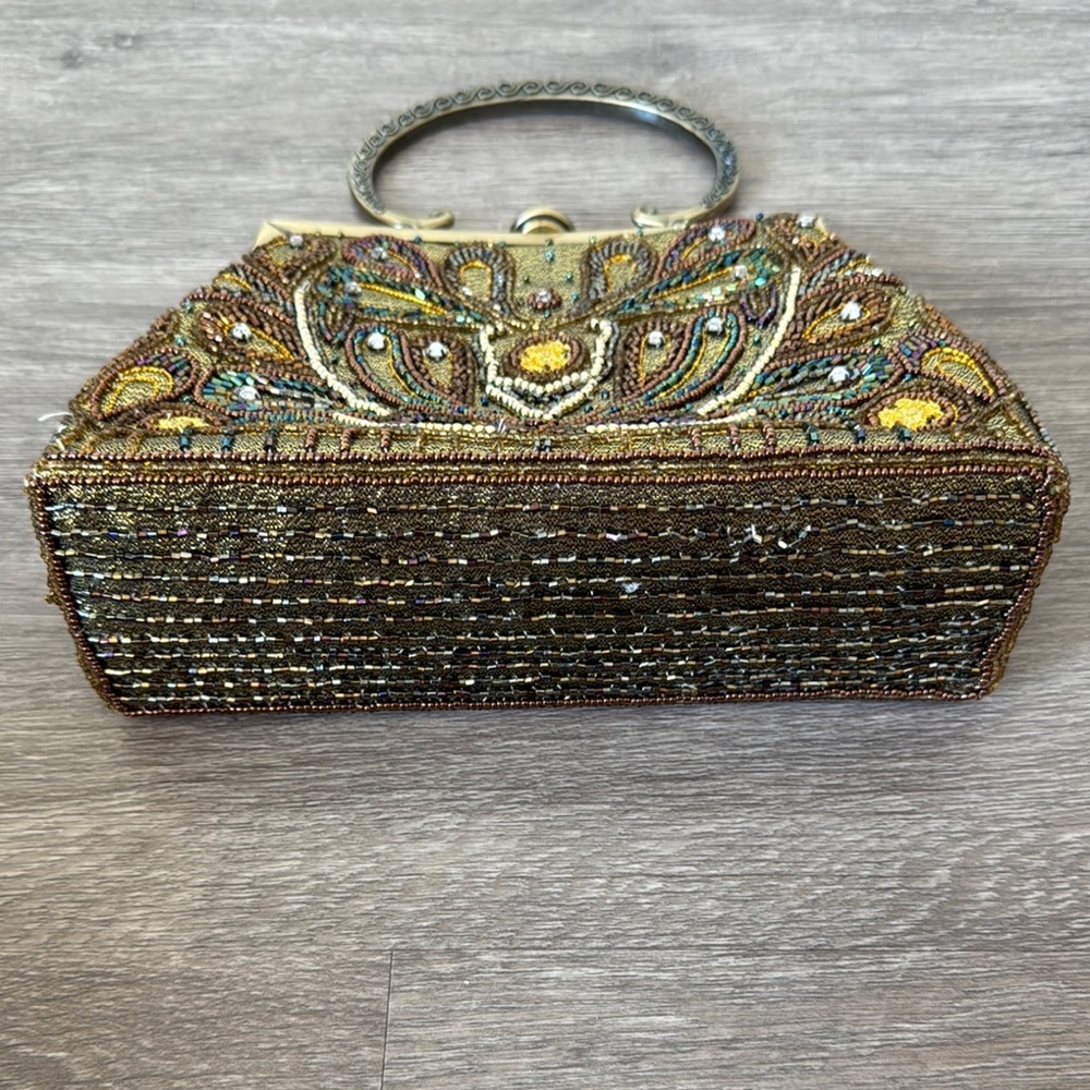 Beaded Handbag with Gold and Brown Accents - Picture 2 of 16